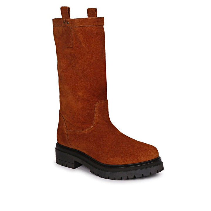 Alexandra Cuoio Suede Leather Pull On Calf Boots - SaintG UK