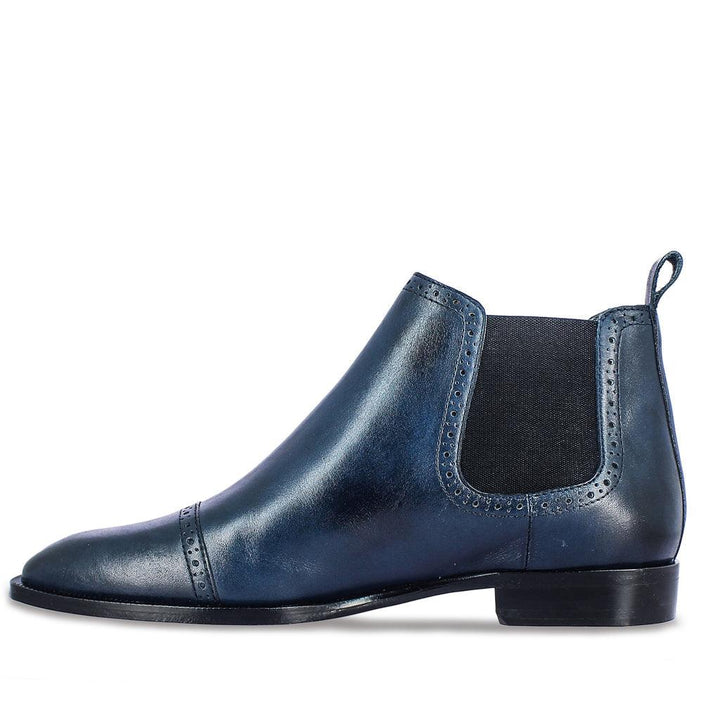 Saint Frederico Navy Leather Brogue Detail Chelsea Boots - SaintG UK