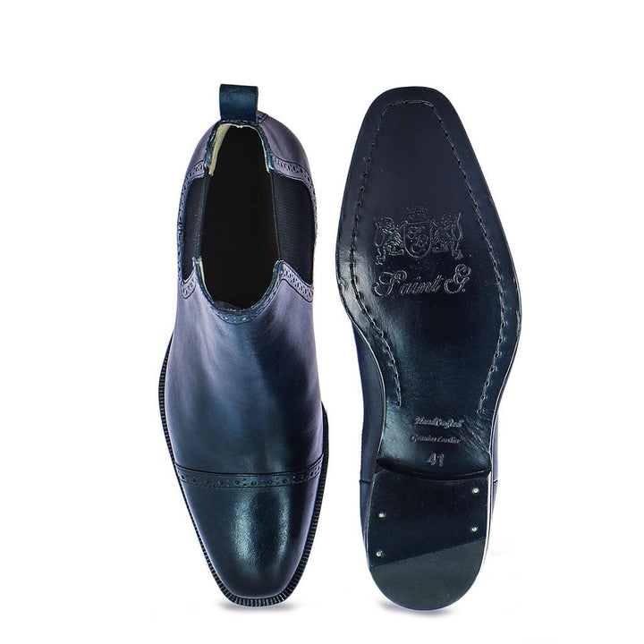 Saint Frederico Navy Leather Brogue Detail Chelsea Boots - SaintG UK