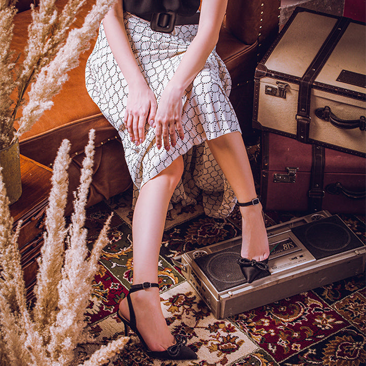 Studded Bow Black Leather Stilettos and Pump