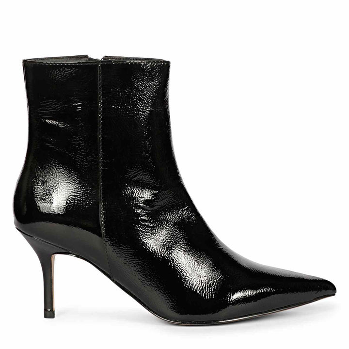 Saint Harriet Black Crackle Patent Leather Kitten Heel Ankle Boots