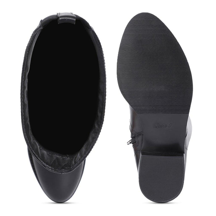 Saint Marisa Gold Buckle Decorative Black Leather Long Boots - SaintG UK