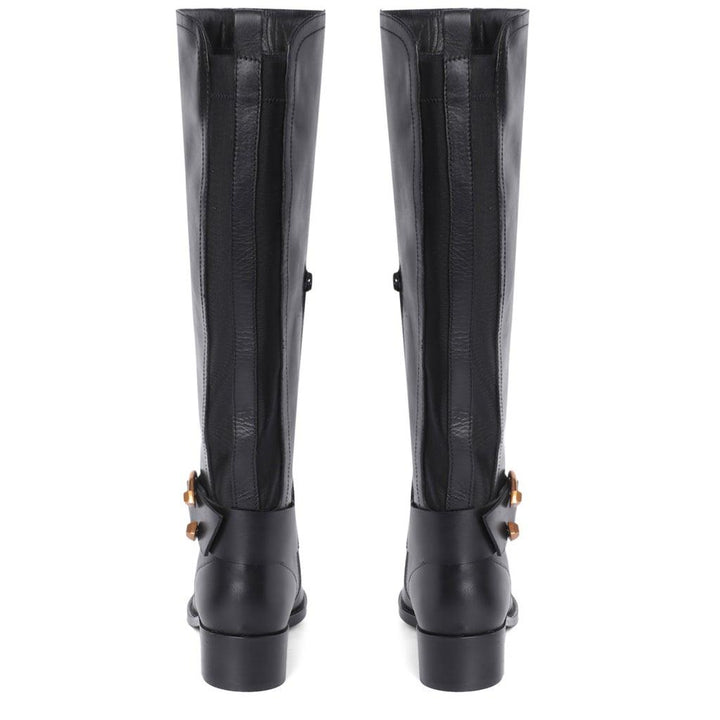 Saint Marisa Gold Buckle Decorative Black Leather Long Boots - SaintG UK