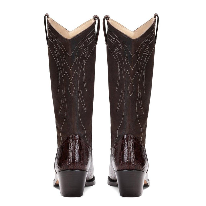 Saint Trinity Brown Patent Leather cowboy Calf Boots - SaintG UK
