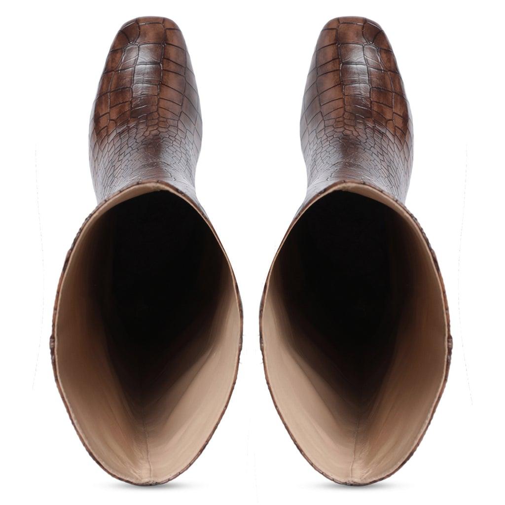 Saint Emily Brown Vegan Leather Knee High Boots - SaintG UK