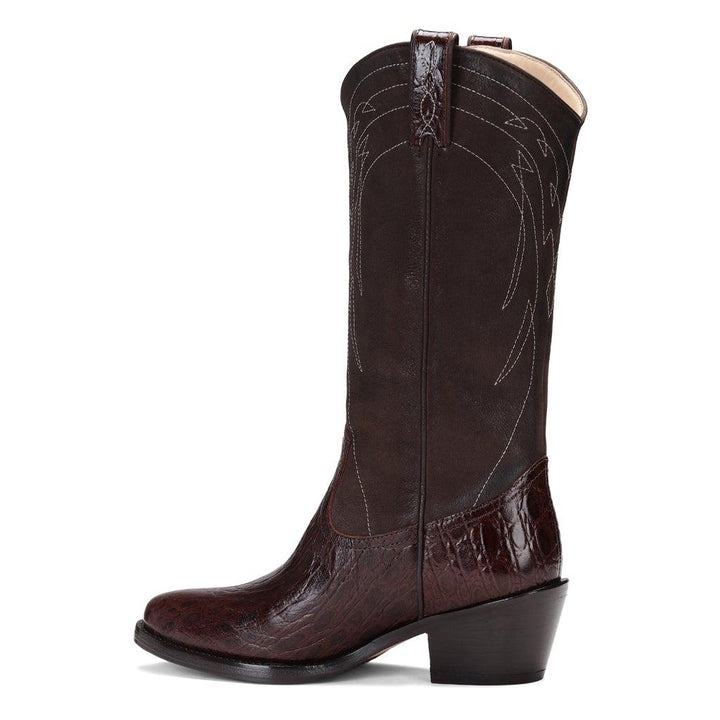 Saint Trinity Brown Patent Leather cowboy Calf Boots - SaintG UK