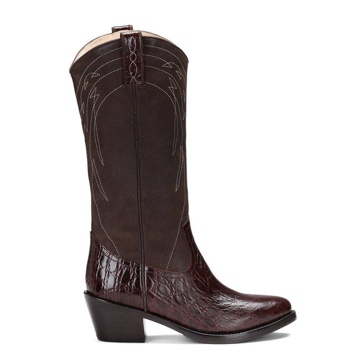 Saint Trinity Brown Patent Leather cowboy Calf Boots - SaintG UK