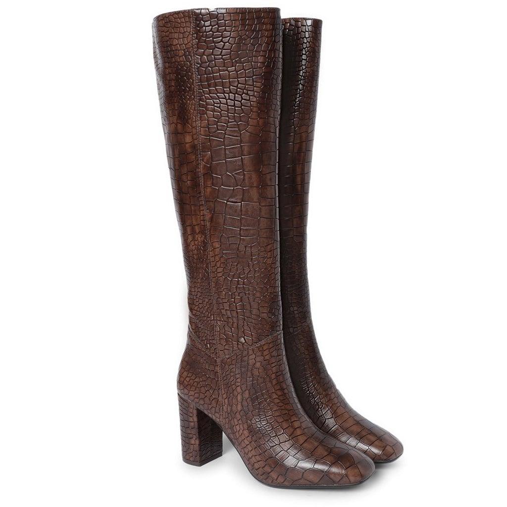 Saint Emily Brown Vegan Leather Knee High Boots - SaintG UK