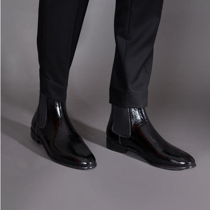 Saint Eadred Black Croco Patent Shiny Leather Chelsea boot - SaintG UK