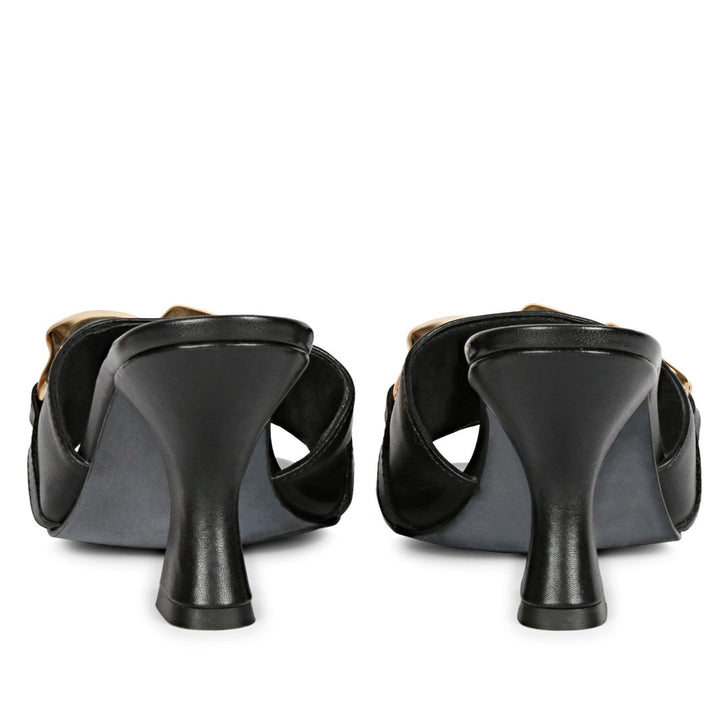 Saint Melissa Black Leather Metal Chain Embellished Heels