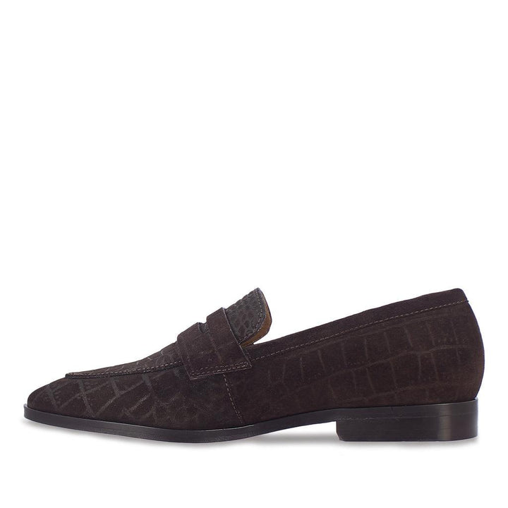 Saint Alessandro Brown Suede Croco Print Leather Loafers - SaintG UK