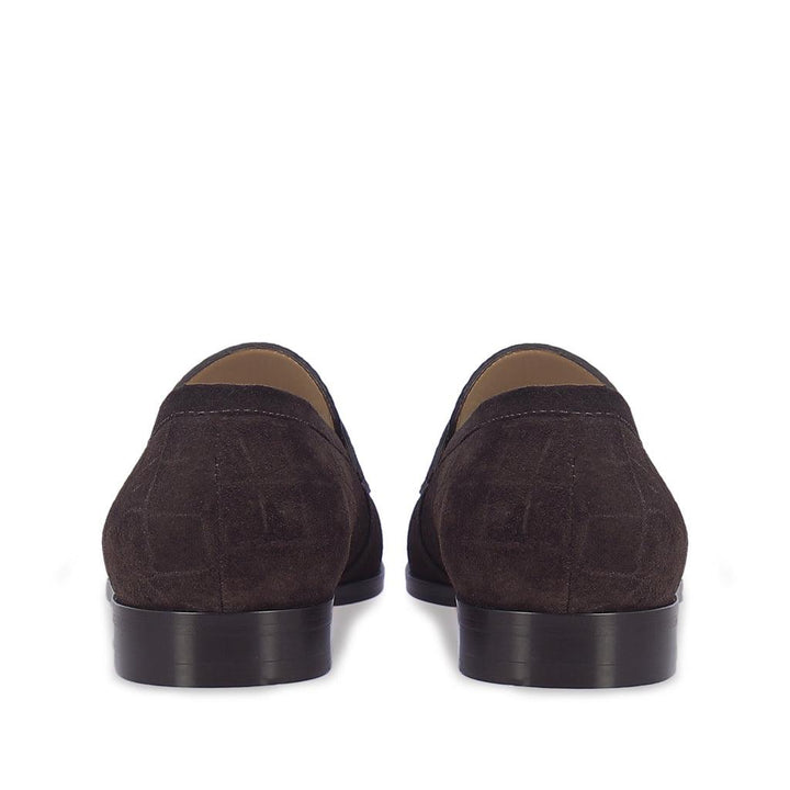 Saint Alessandro Brown Suede Croco Print Leather Loafers - SaintG UK