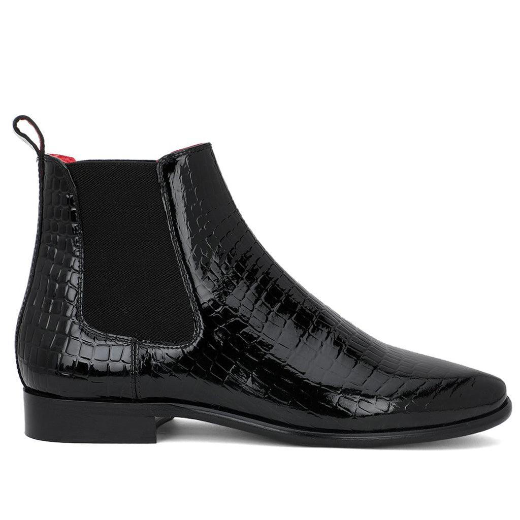mens black dress boots uk Saint Eadred Croco Patent Shiny Leather Chelsea boot Black / 44 Length_Mini With gray flannel it Long Black Sweetheart Formal Color:Black Red