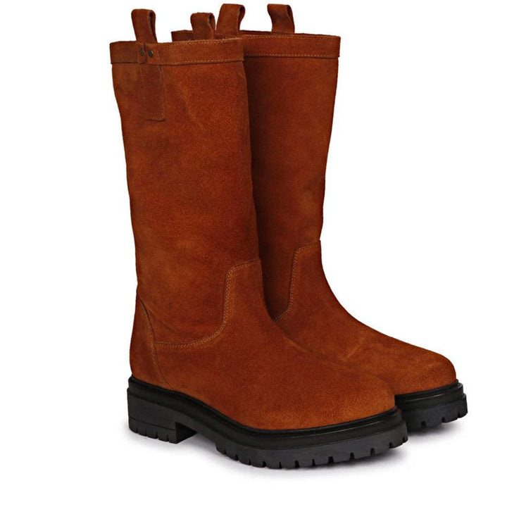 Alexandra Cuoio Suede Leather Pull On Calf Boots - SaintG UK