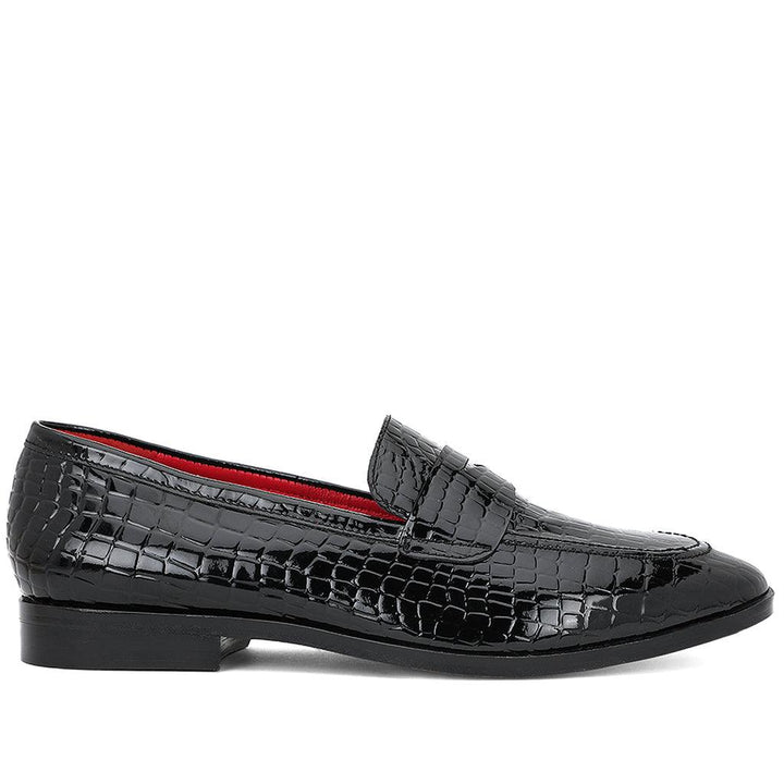 Saint Lucas Croco Embossed Black Leather Moccasins - SaintG UK