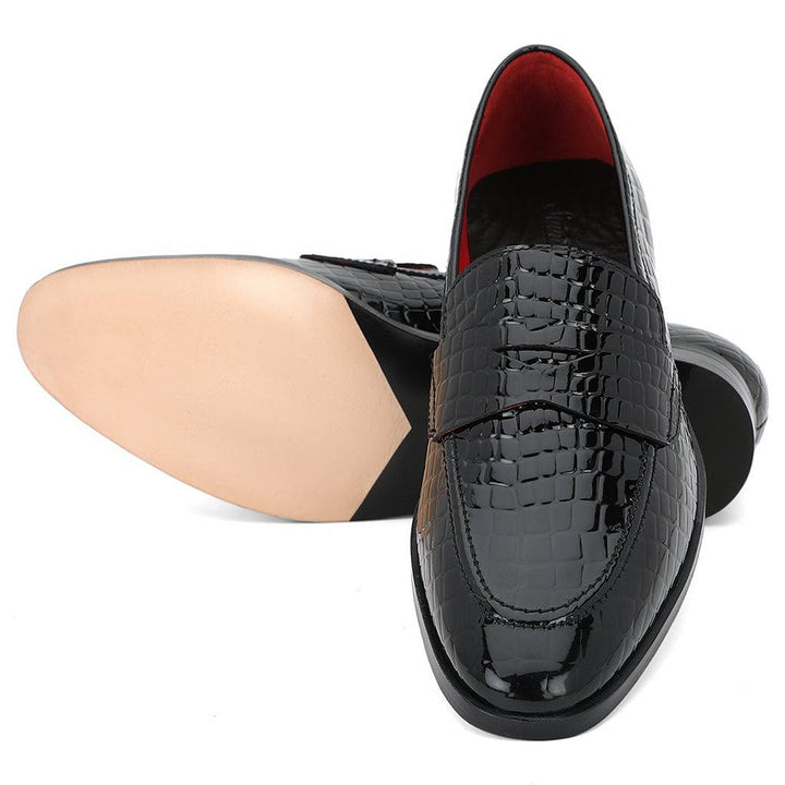 Saint Lucas Croco Embossed Black Leather Moccasins - SaintG UK