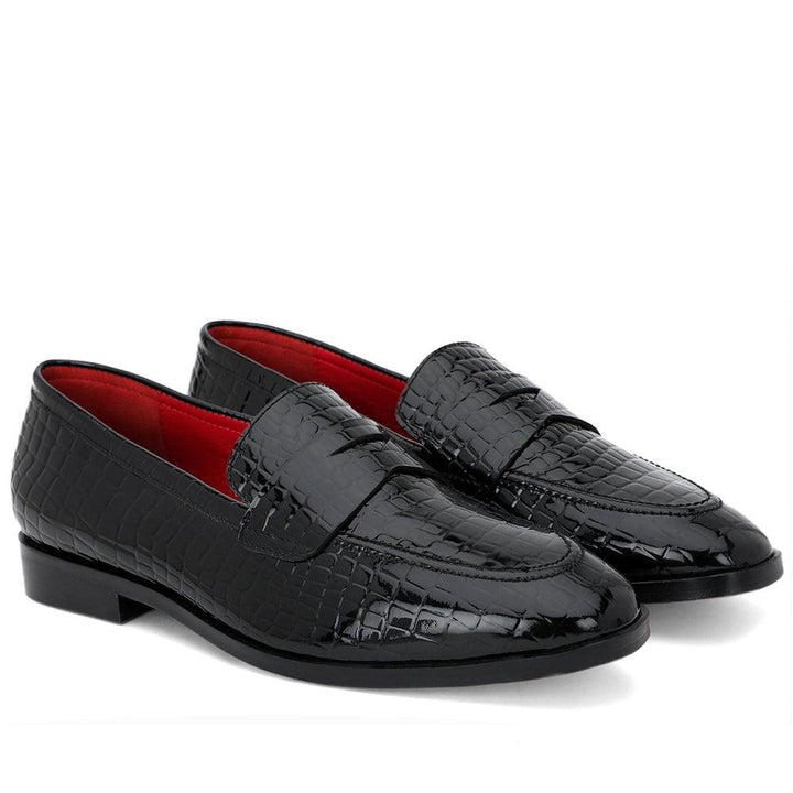 Saint Lucas Croco Embossed Black Leather Moccasins - SaintG UK