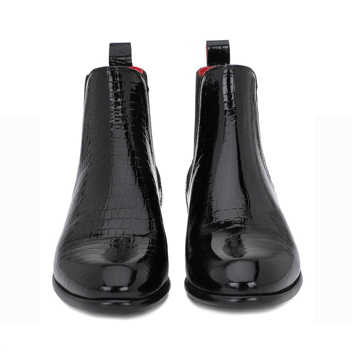 Saint Eadred Black Croco Patent Shiny Leather Chelsea boot - SaintG UK
