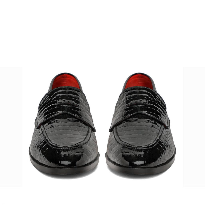 Saint Lucas Croco Embossed Black Leather Moccasins - SaintG UK