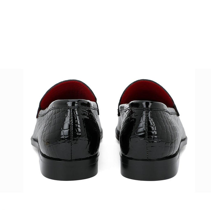 Saint Lucas Croco Embossed Black Leather Moccasins - SaintG UK