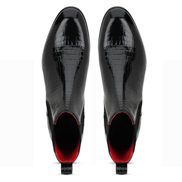 Saint Eadred Black Croco Patent Shiny Leather Chelsea boot - SaintG UK