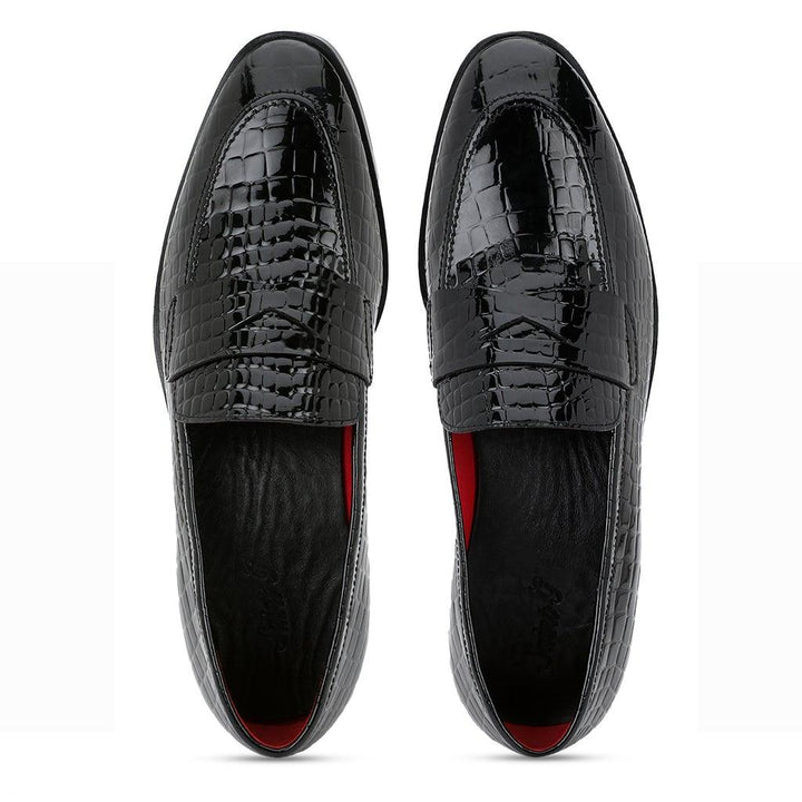 Saint Lucas Croco Embossed Black Leather Moccasins - SaintG UK