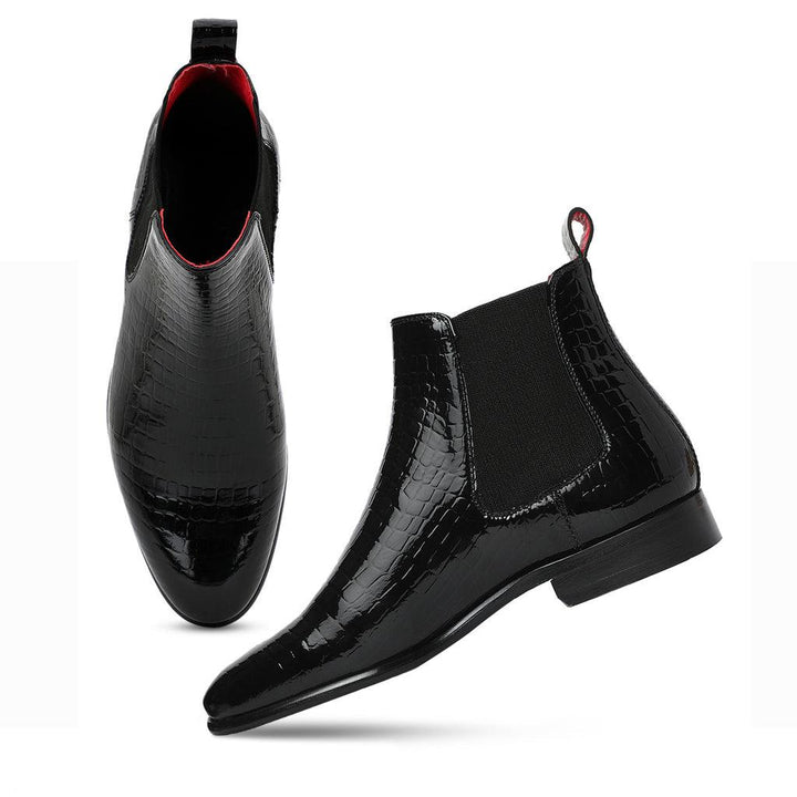 Saint Eadred Black Croco Patent Shiny Leather Chelsea boot - SaintG UK