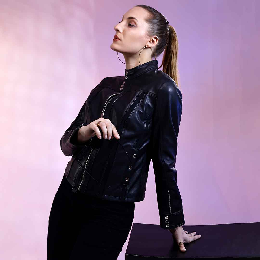 Saint Amaya Black Leather Women Cafe Racer Jackets