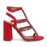 Saint Gretel Multi Stone Embellished Red Cage Block Heels