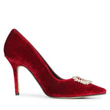 Saint Wren Square Décor Stones Maroon Velvet Pumps