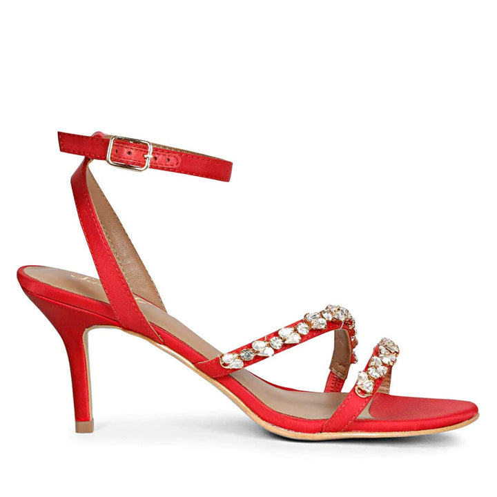 Saint Isla Stone embellished Red Leather Strappy Stilettos