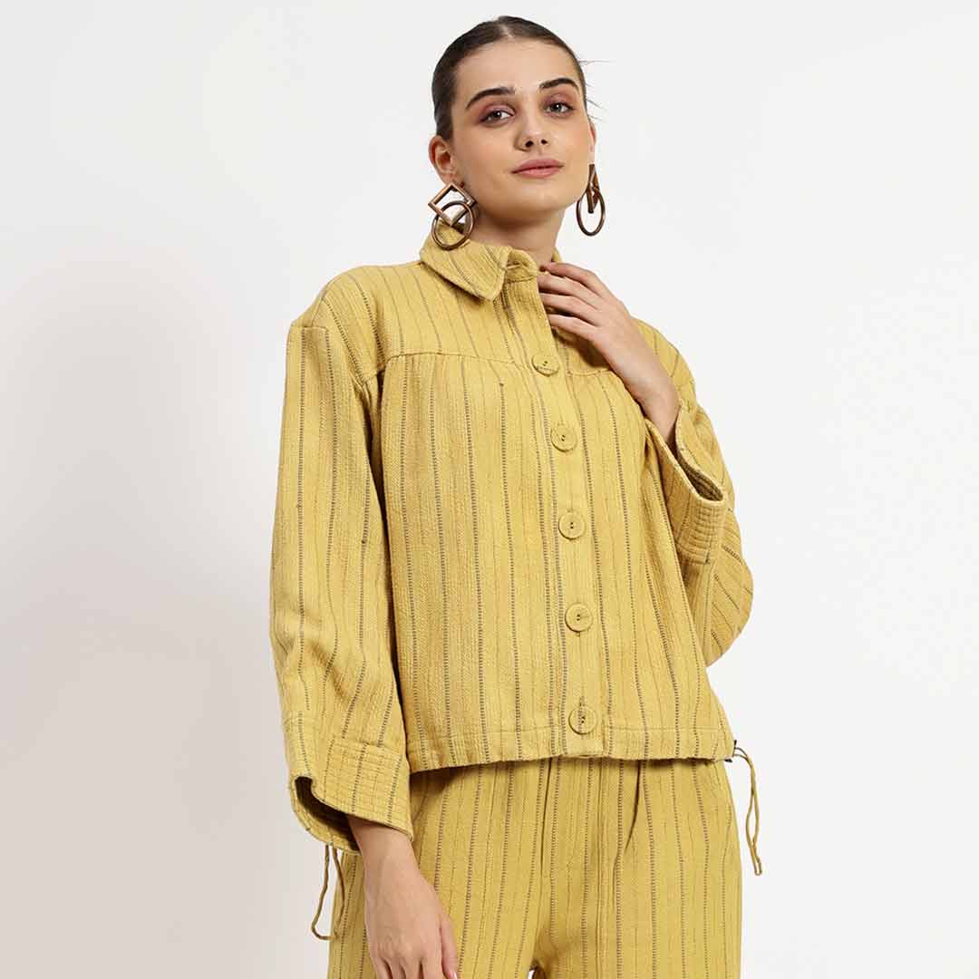 Saint Womens Yellow Solid Cotton Yarn Co-ord Set