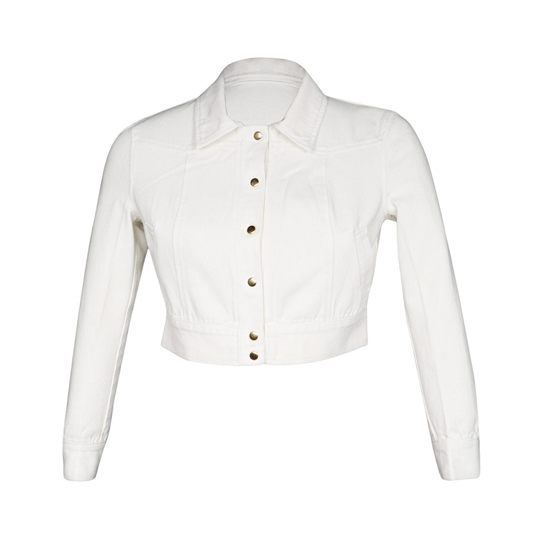 Saint Noemi White Leather Women Collar Jackets