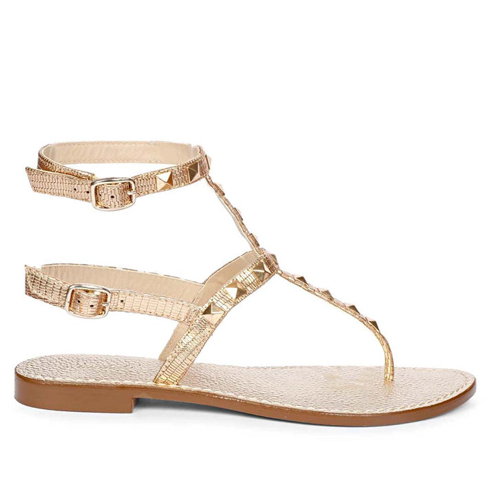 Saint Millie Old Gold Leather Flat Sandal