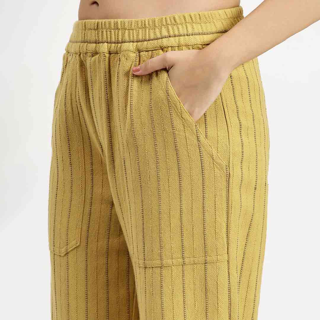 Saint Womens Yellow Solid Cotton Yarn Co-ord Set