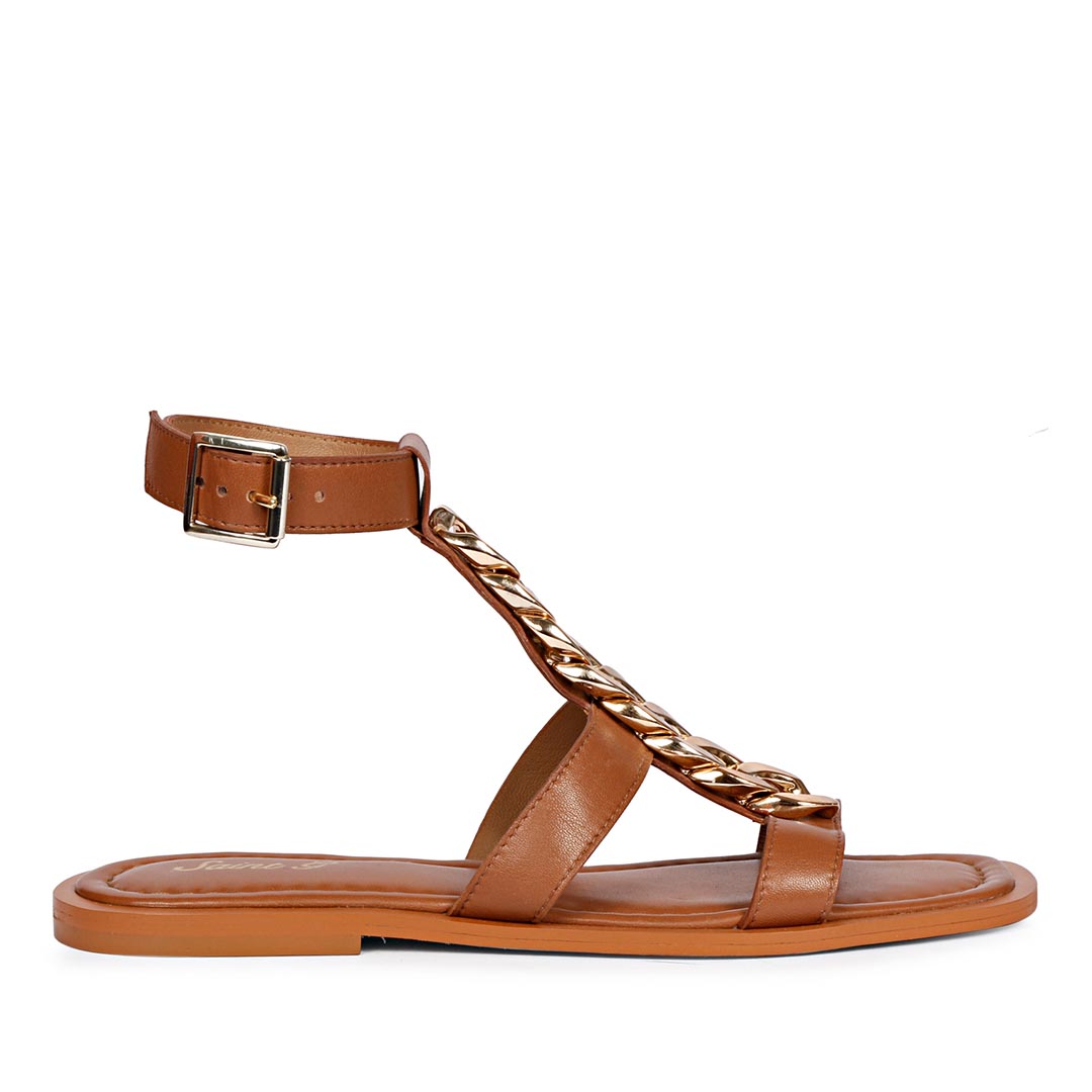 Saint Genesis Golden Chain Decor Brown Leather Sandals