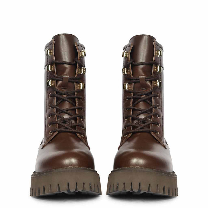 Saint Anastasia Brown Leather Lace Up High Ankle Boots