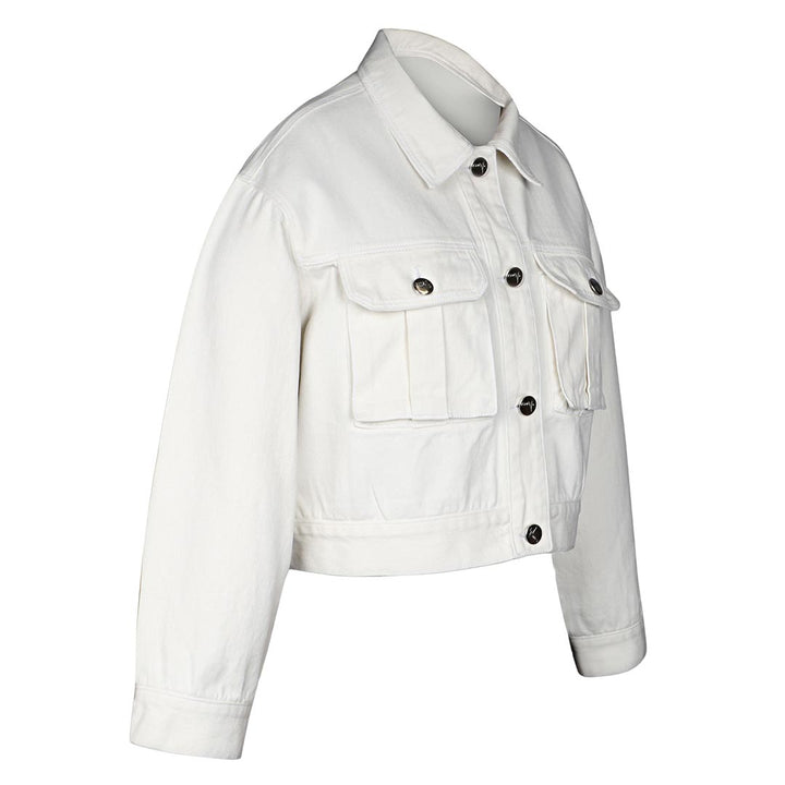 Saint Siena White Leather Women Collar Jackets