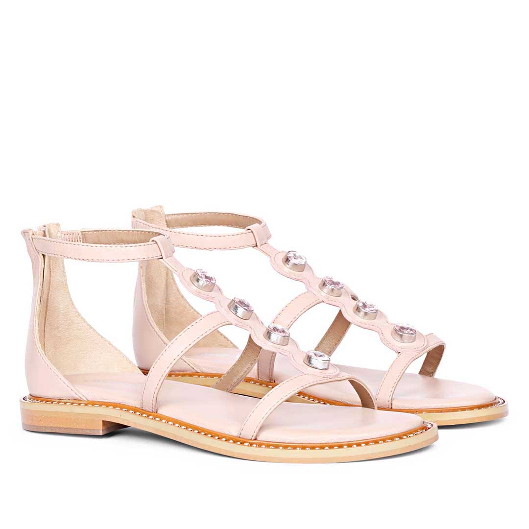 Saint Arlia Rivoli Stone Studded Light Pink Leather Sandals