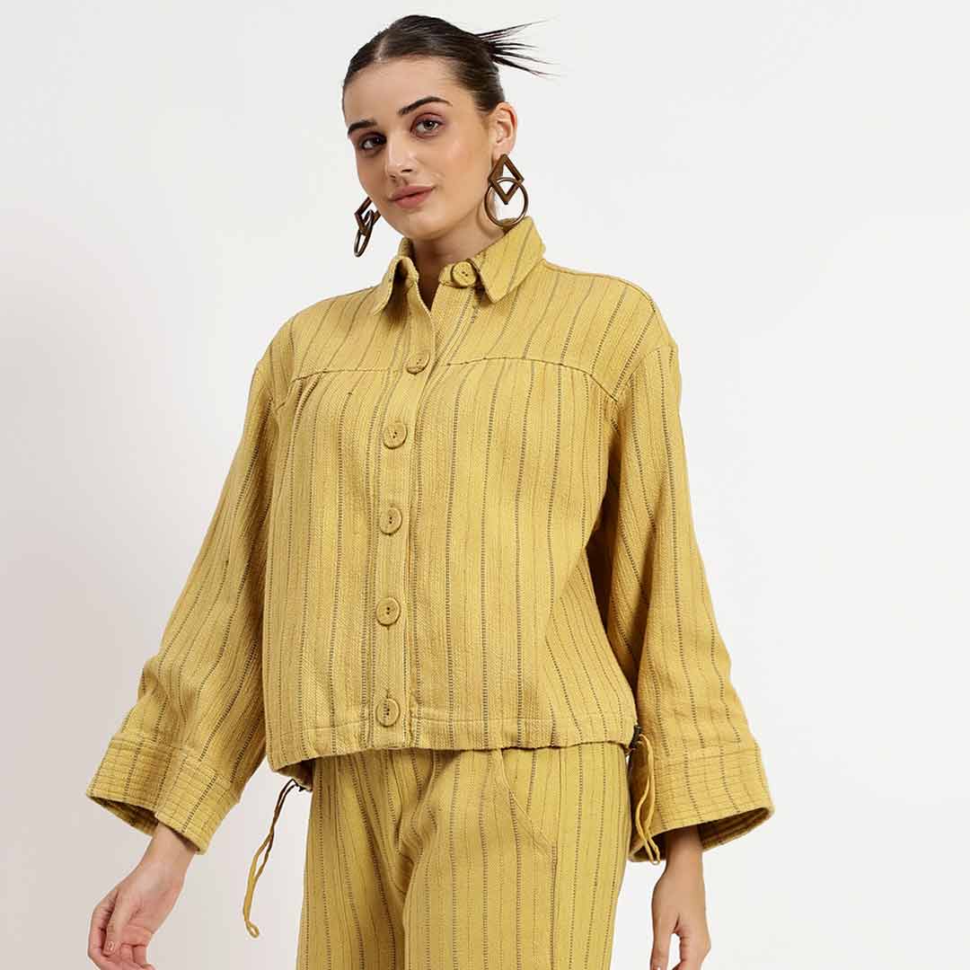Saint Womens Yellow Solid Cotton Yarn Co-ord Set