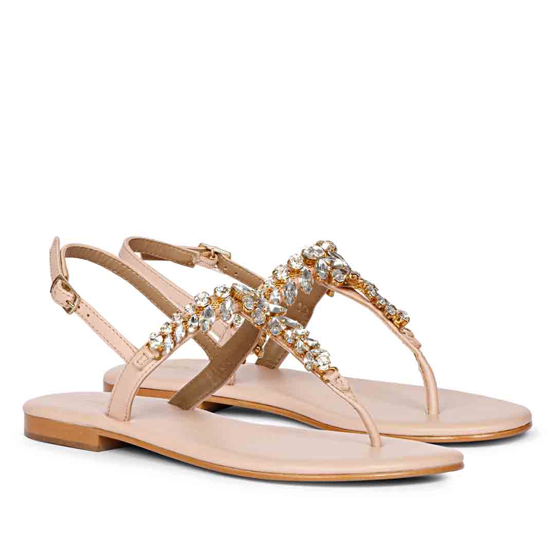 Saint Elsa Silver Stone Adorned Pink Leather Sandals