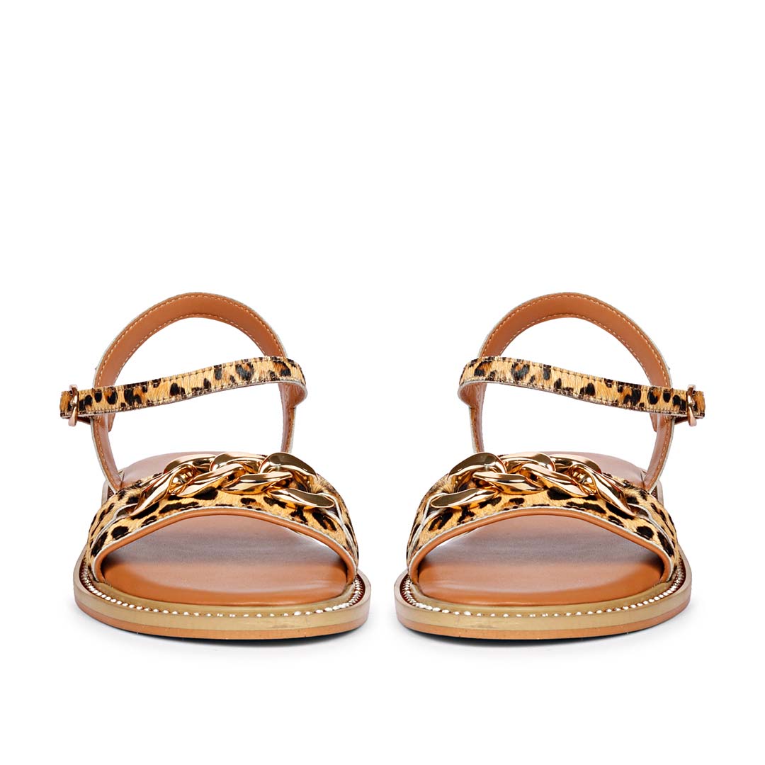 Saint Bellini Gold Metal Decor Tan Leather Sandals