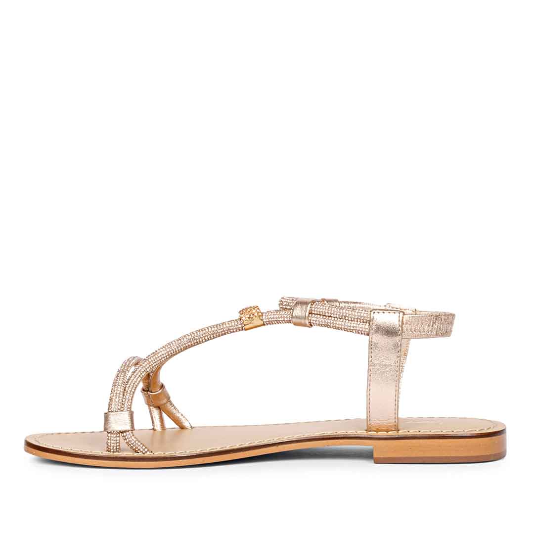 Saint Andrea Crystal Cord Rose Gold Leather Flat Sandals