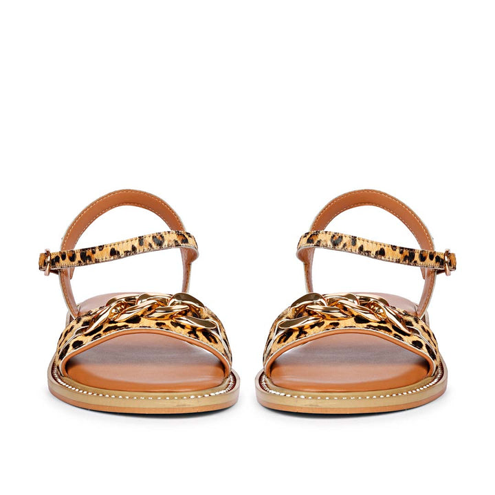 Saint Bellini Gold Metal Decor Tan Leather Sandals