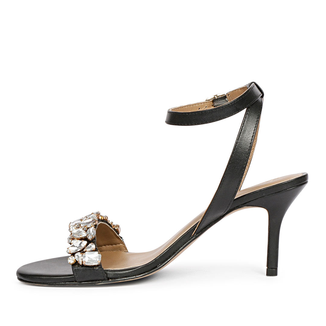 Saint Riana Stone Embellished Black Leather Stilettos