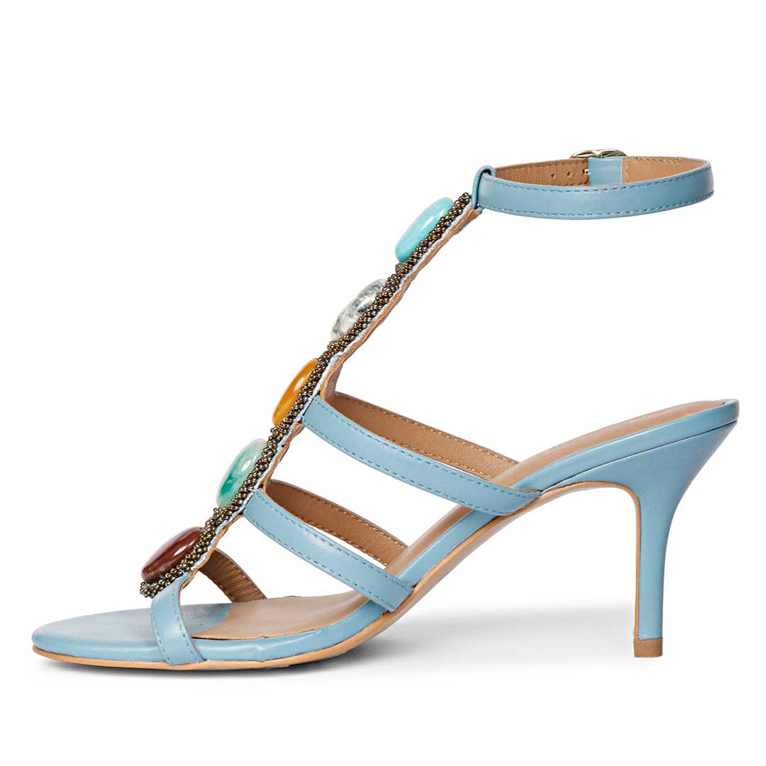 Saint Monroe Multi Stone Embellished Blue Leather Stilettos