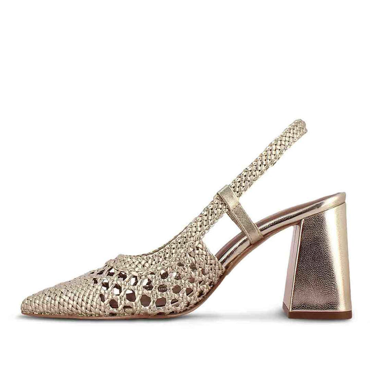 Saint Delaney Platin Hand Woven Leather Sling Back Heels