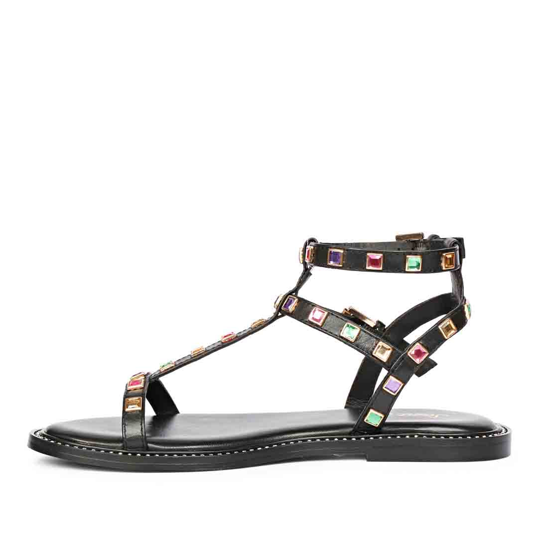 Saint Scarlett Black Leather Flat Sandal.