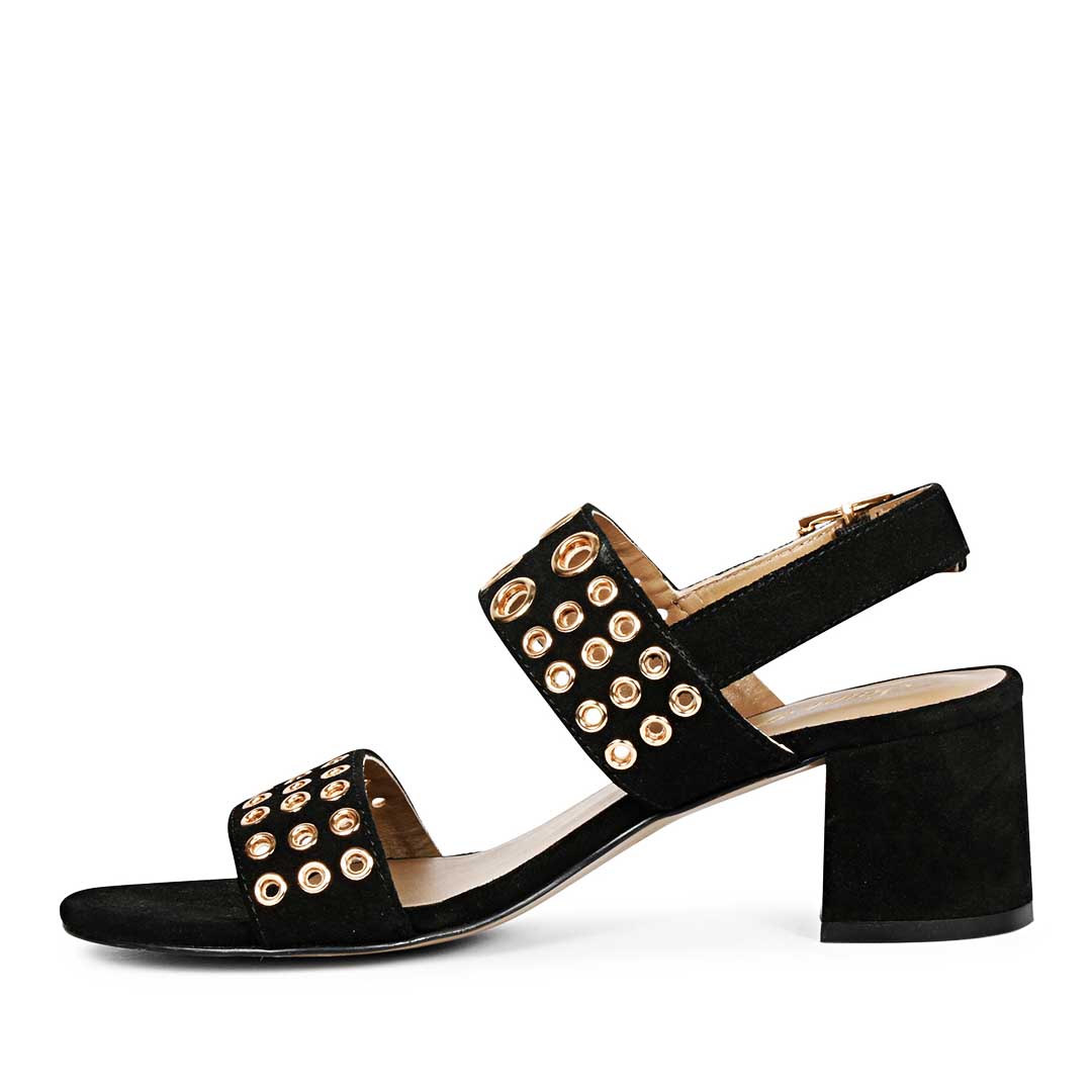 Saint Albina Eyelet Embellished Black Leather Block Heels