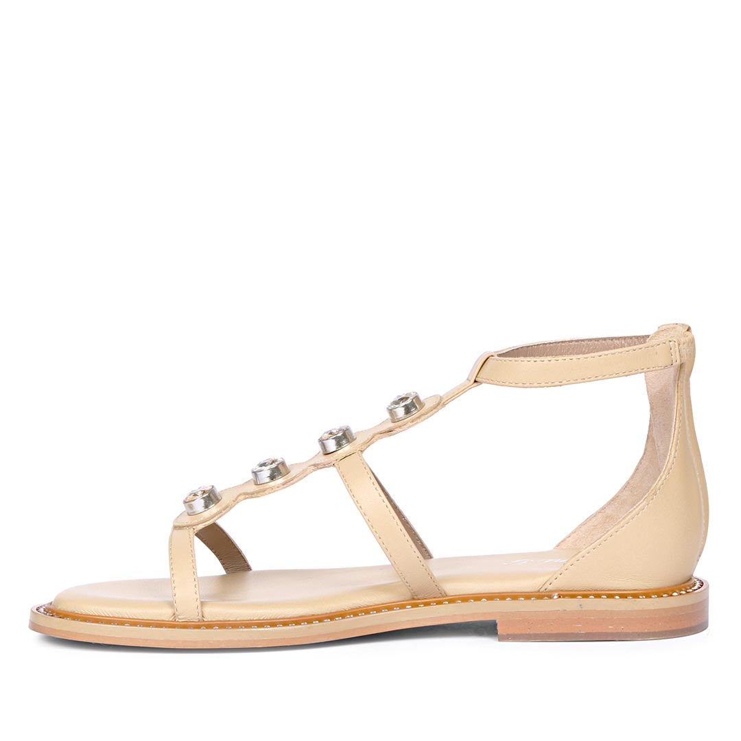 Saint Arlia Rivoli Stone Studded Natural Leather Sandals